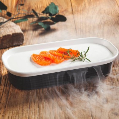 Wholesale Japanese Style Creative Rectangle Dishes Hotel Restaurant Sushi Seafood Porcelain Dry Ice Plate