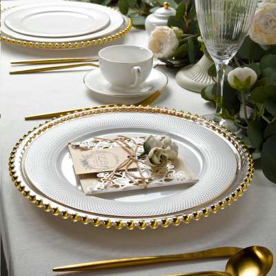 Wholesale Grid Design Porcelain Luxury Dishes Gold Wedding Plates Events Restaurant Hotel Use