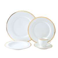 5 pcs dinnerware Dining Plate Set Tableware Wedding Ceramic Gold Rim Wedding dinner plate set