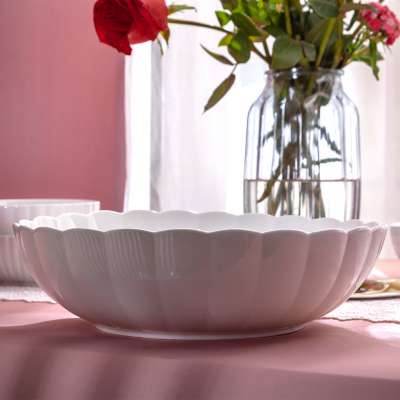 Wholesale Price Custom Printing Salad Beautiful Ceramic White Glossy Bowls 10.75 Inch Wedding Tableware