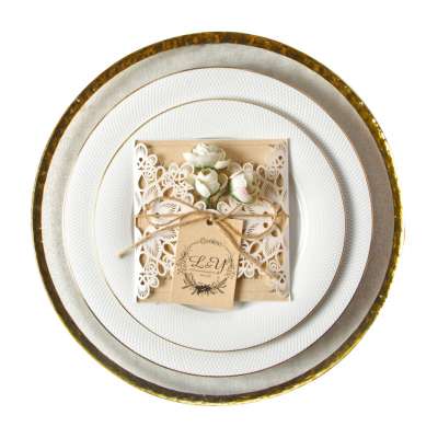 2020 Luxury Royal Gold Embossed Rim White Plates Hotel Porcelain  Ceramic Wedding Plates and Dishes