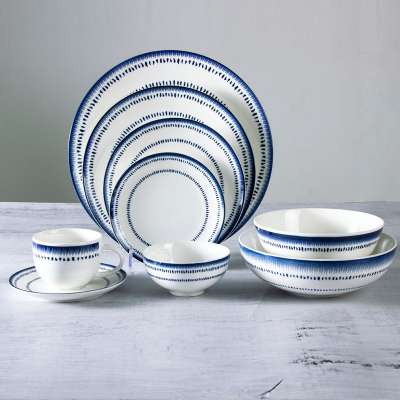 Blue Pattern Design Porcelain Cup Dishes Bowl Plate Dinnerware Sets Household Hotel Ceramic Tableware