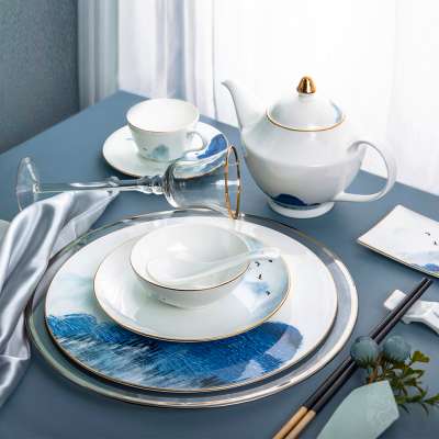 2020 High Kind Royal Wedding Party Wholesale Bone China Ceramic Dinner Set With Gold Rim