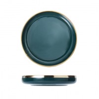 Nordic style dark green gold rim soup plates heat resistant porcelain ceramic deep plate